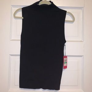 Vince Camuto Black Ribbed Mockneck Sleeveless Top